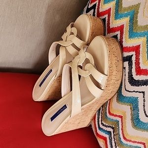 Stuart Weitzman Cork Wedge Sandals Beige Size 7.5